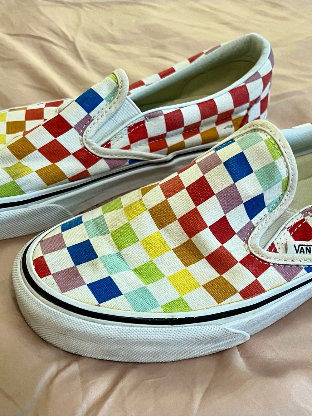 Vans Kids Slip-On Sneakers in Rainbow Checkerboard